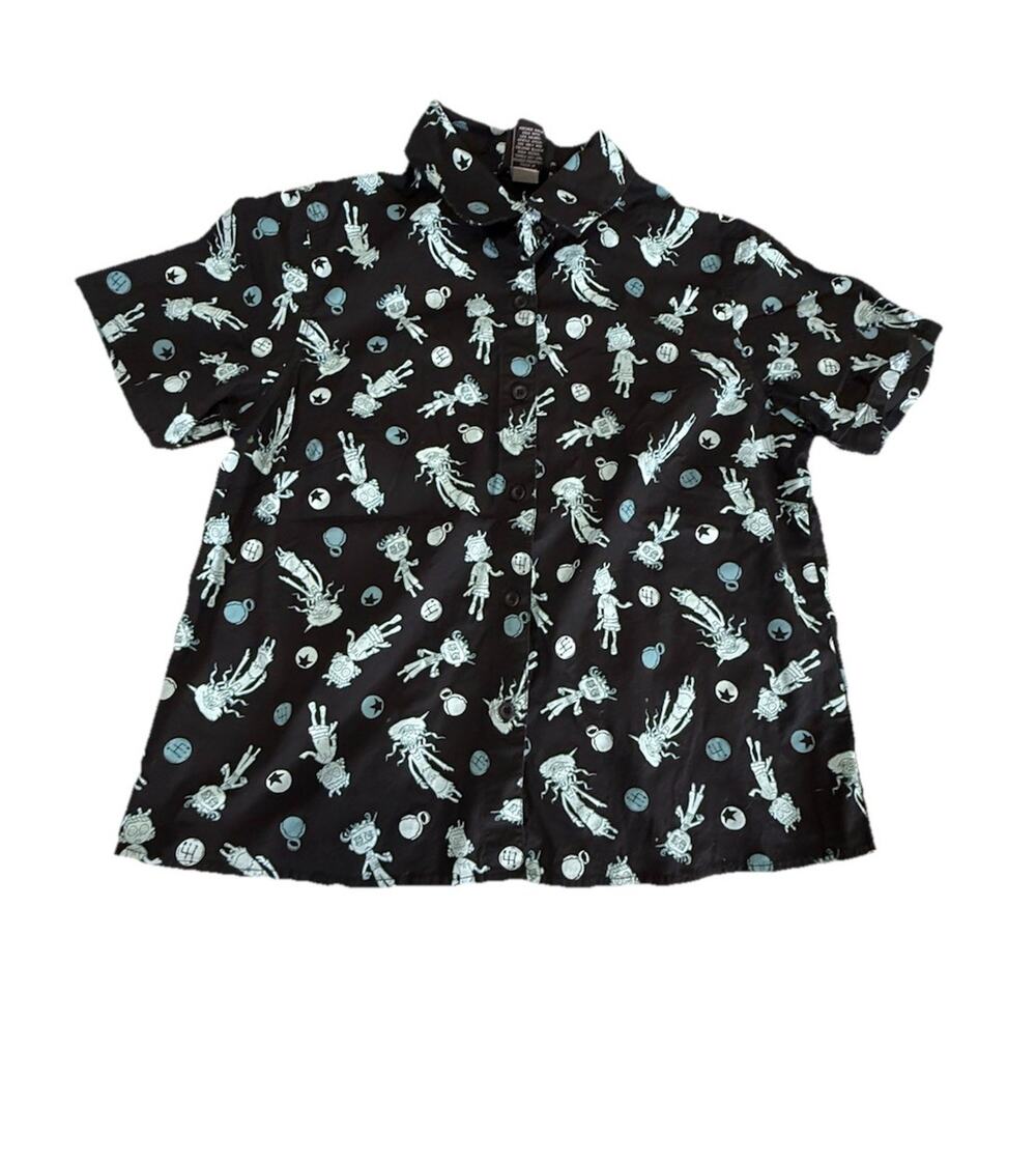 Coraline Ghost Children Print Button Front Cotton Blouse Top Sz Small Hot Topic